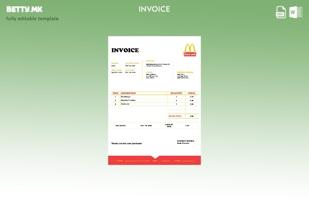 Шаблон за фактура на Мекдоналдс во модерен стил на САД